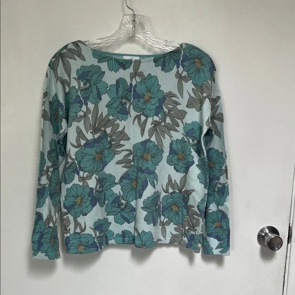 J. Jill Teal and Gray Floral Blouse - Picture 1 of 4